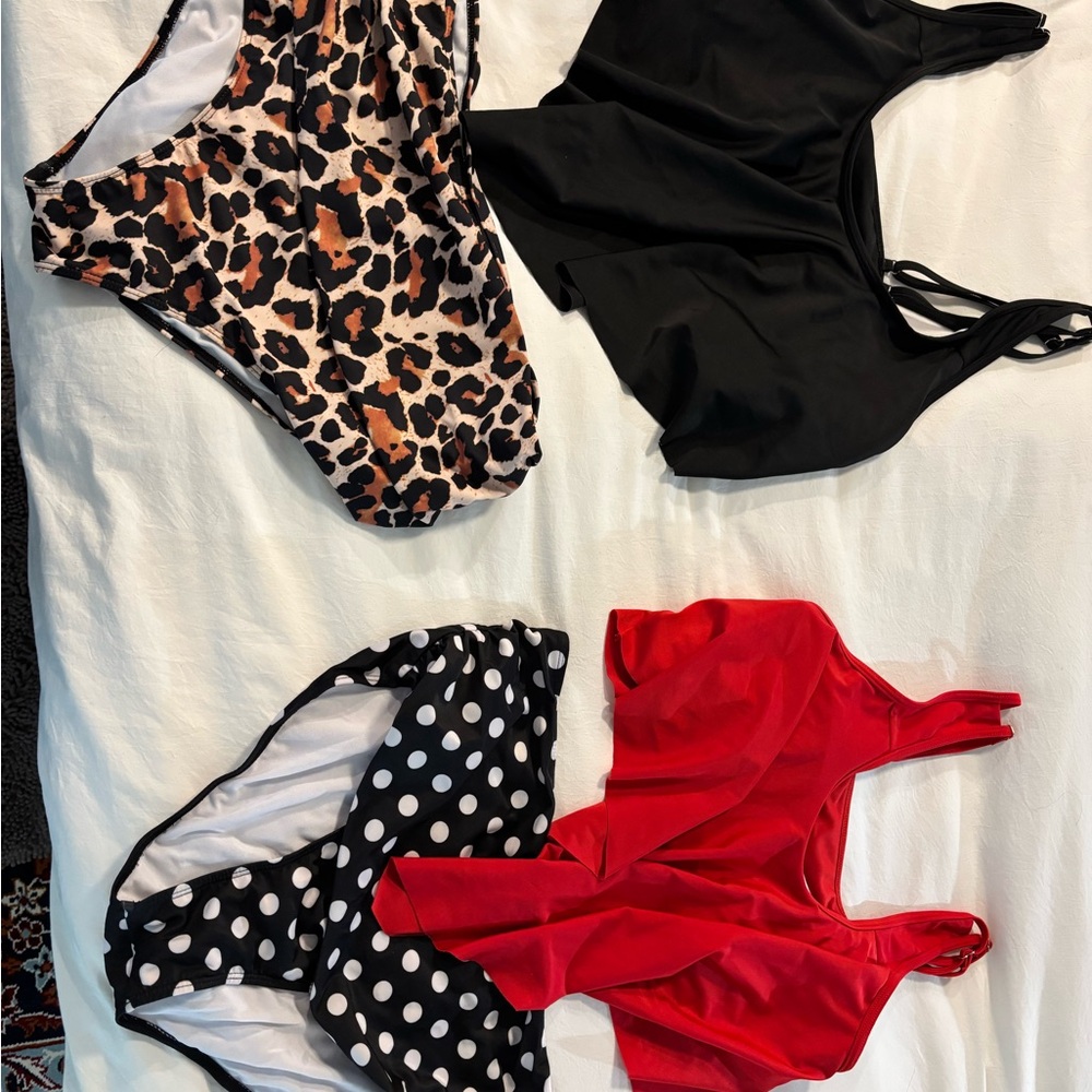 Leopard, Black, and Red  women’s Two Piece Swimsuit - two sets!